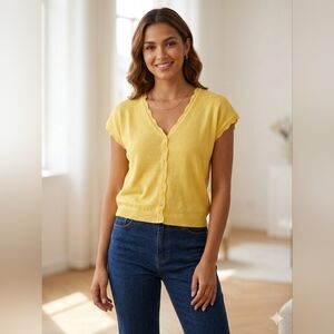 Numph New Aurora Kyoto Yellow V-Neck Button-Up Women's Top Large Spring Summer